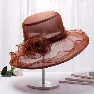 Chic Women's Tan Mesh Hat with Floral Accent